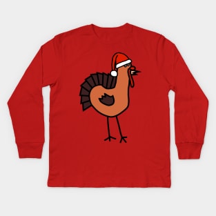 Thanksgiving Turkey Wearing a Santa Hat for Christmas Kids Long Sleeve T-Shirt